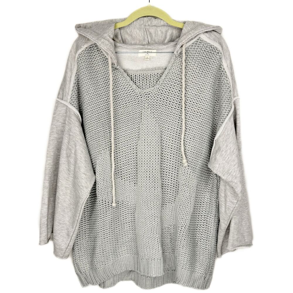Umgee‎ Gray Chinky Knit Hooded Drawstring Oversized Sweater Hoodie Small Cactus
